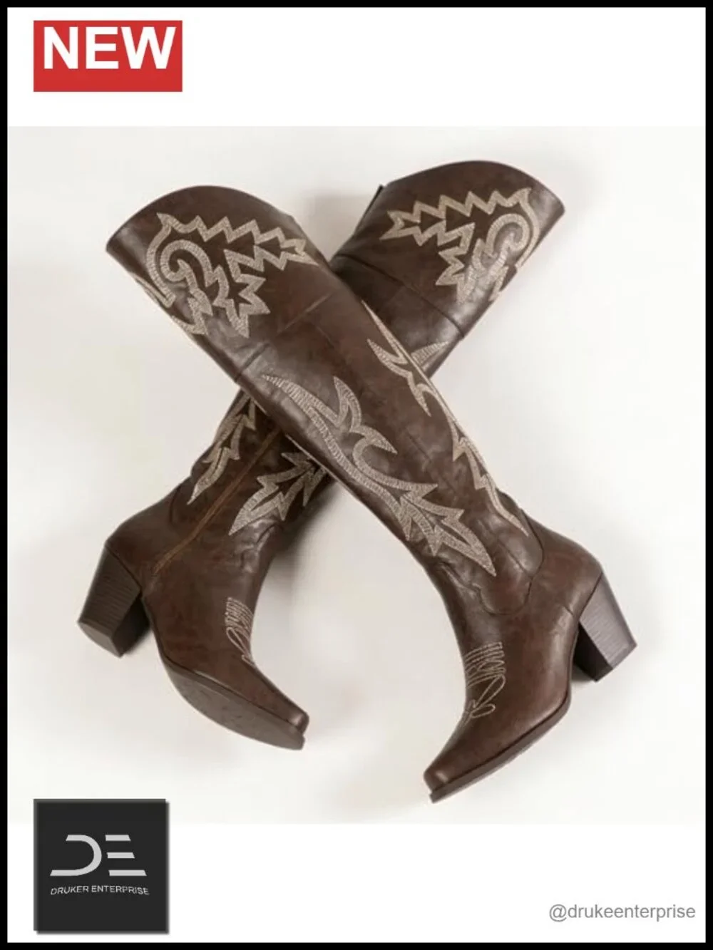 Embroidered Over-the-Knee Cowboy Boots Faux Leather Tall Boots Western